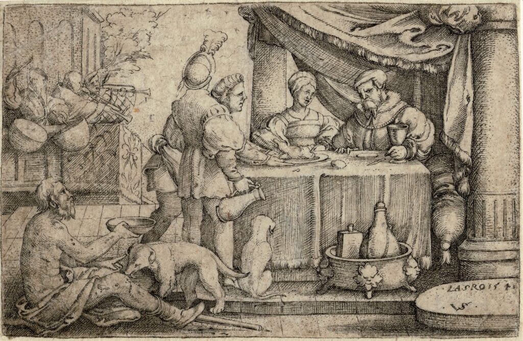 “El rico y el pobre Lázaro”, Grabado de Virgil Solís, 1541