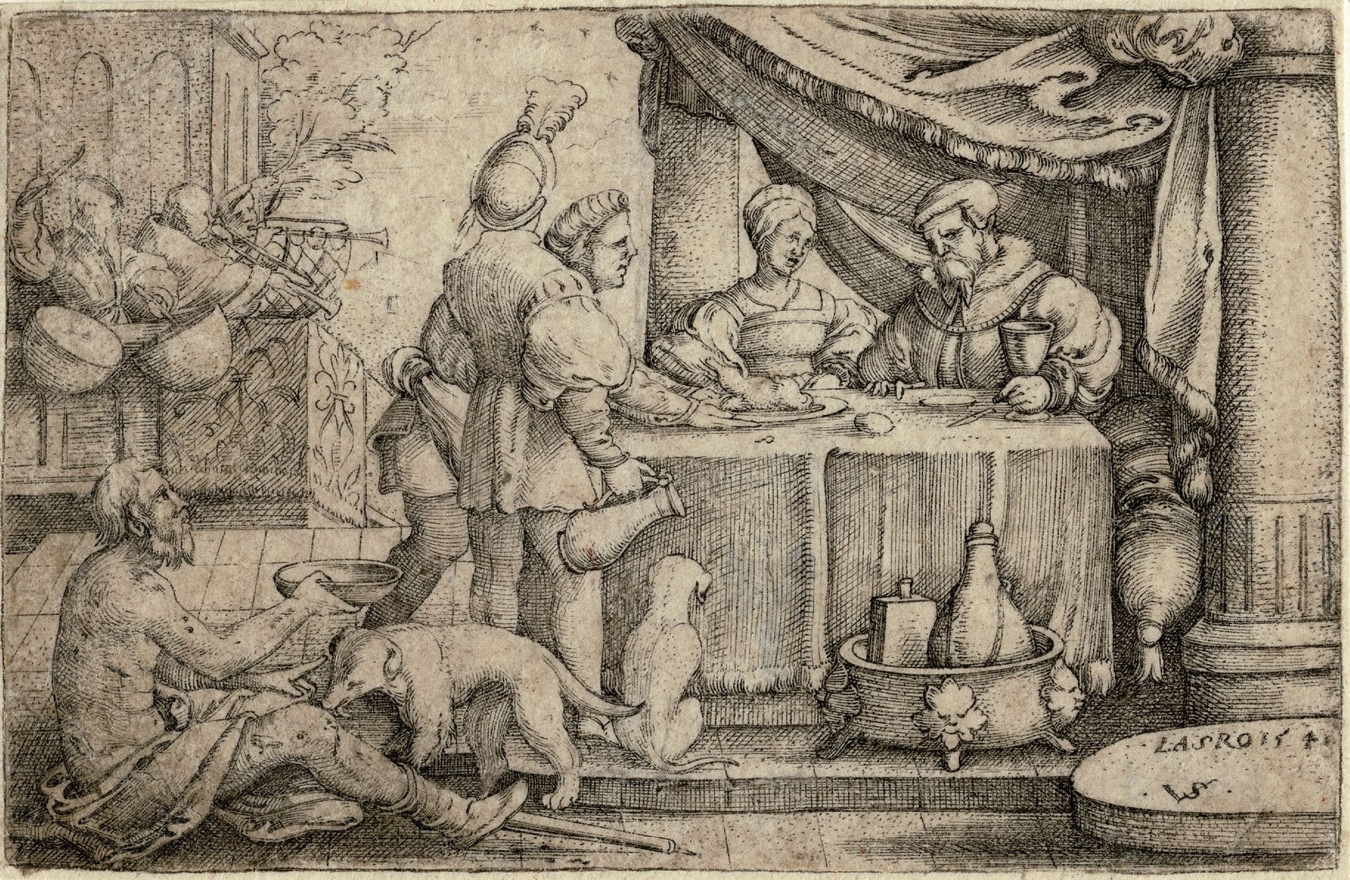 “El rico y el pobre Lázaro”, Grabado de Virgil Solís, 1541